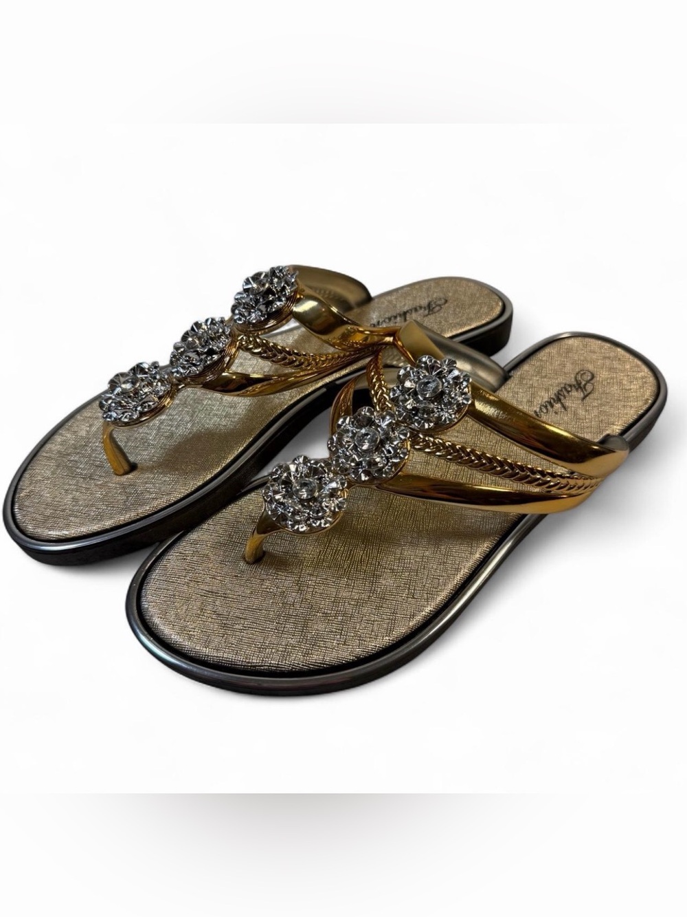 Fashion Gold Jeweled Women's Thong Sandals with Crystal Accents US 7, UK 4, EU 3